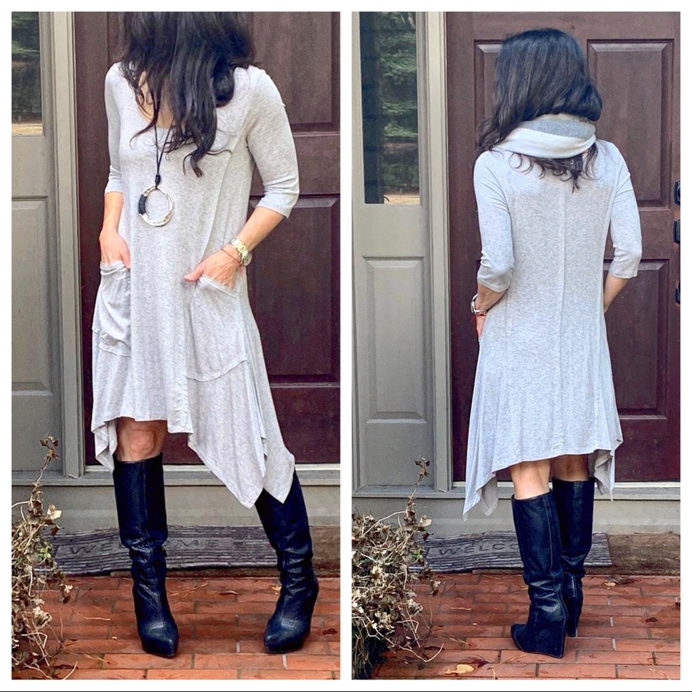 ✨LAST ONE✨grey asymmetrical scooped neck dress - Picture 3 of 7